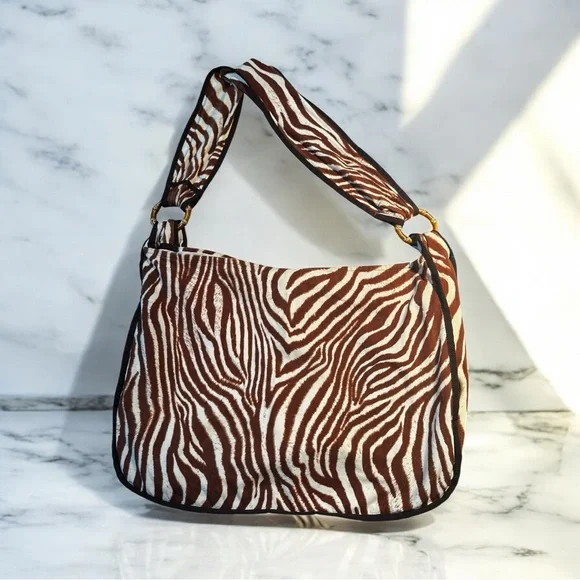 La Perla Zebra Slouch Bag w Bamboo Rings - Picture 1 of 10